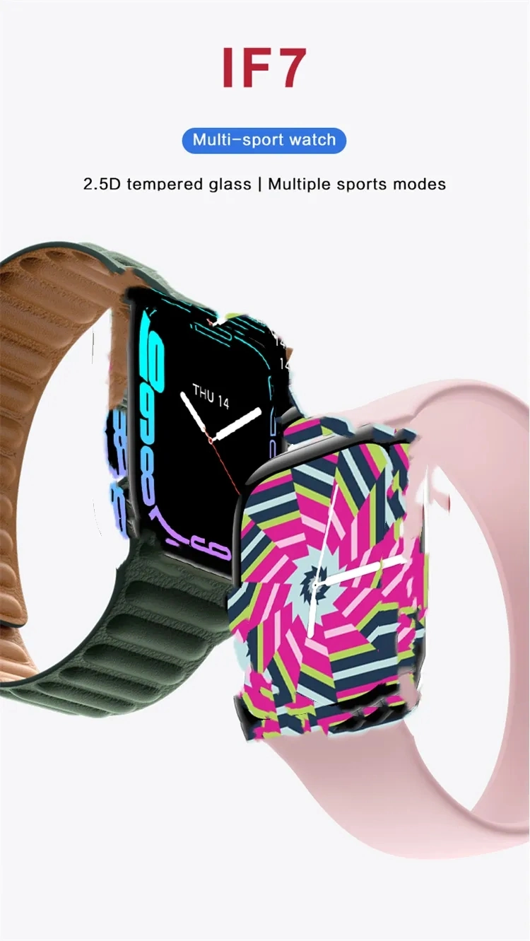 2023 New If7 Smart Watch 7 Series 7 Bt Call Bracelet Heart Rate Oxygen Monitoring IP67 Smartwatch Music NFC Reloj Inteligente