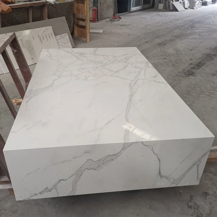 Artificial Stone Table Top White Solid Surface Plinth Calacatta Quartz Coffee Table